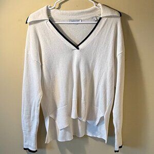 Veronica Beard Koko Johnny Collar Polo Sweater Cotton Cashmere Ivory